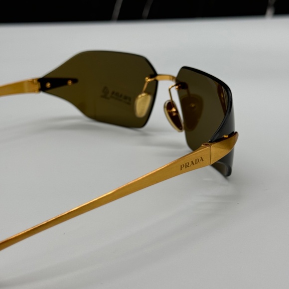 NEW PR A55S 15N01T PRADA GOLD GREEN RIMLESS SPR A55 15N01T WOMEN SUNGLASSES - Picture 7 of 13